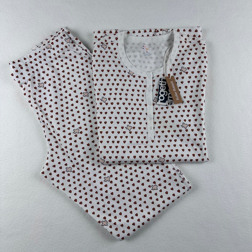 Roller Rabbit Texas Hearts Pima Cotton Pajama Set White Small NWT